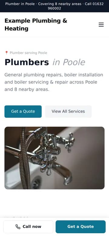 Example Plumbing & Heating example site on a phone