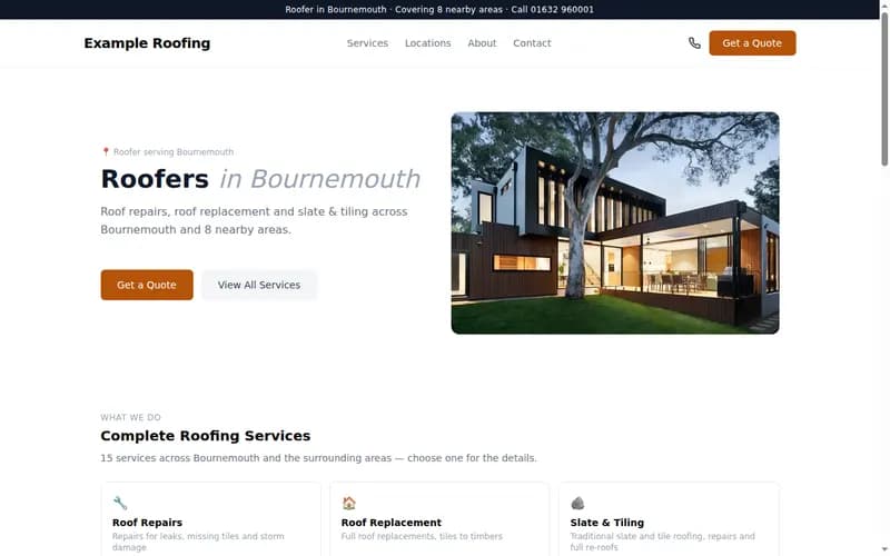 Example Roofing example site on a computer